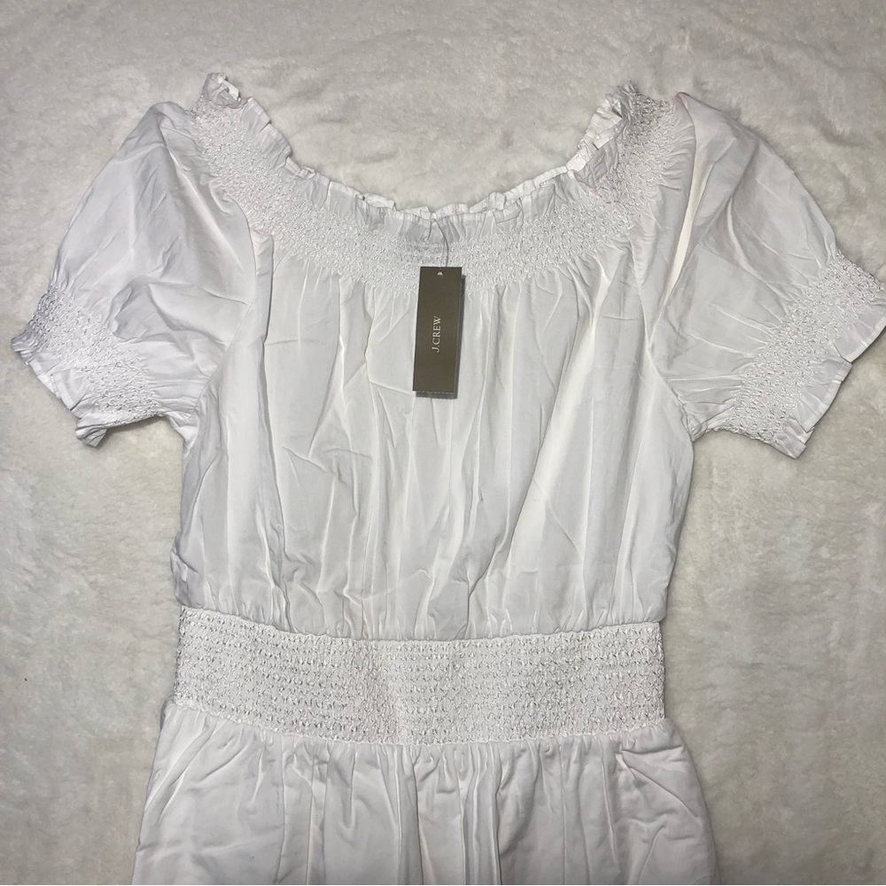 NWT J.Crew Women White Smocked puff-sleeve cotton poplin dress Size XXS - Picture 6 of 9
